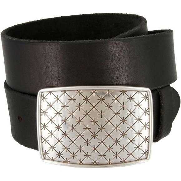 Mens Cross Quilted Star English Silver Leather Belt - Picture 1 of 1